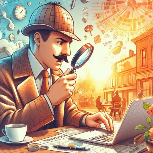 a sherlock holmes character searches the internet for internet theft